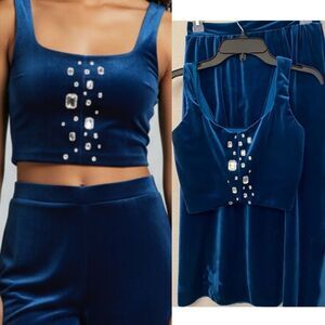The Line up solo dance costume 2 piece velvet teal rhinestone Austere skirt MA